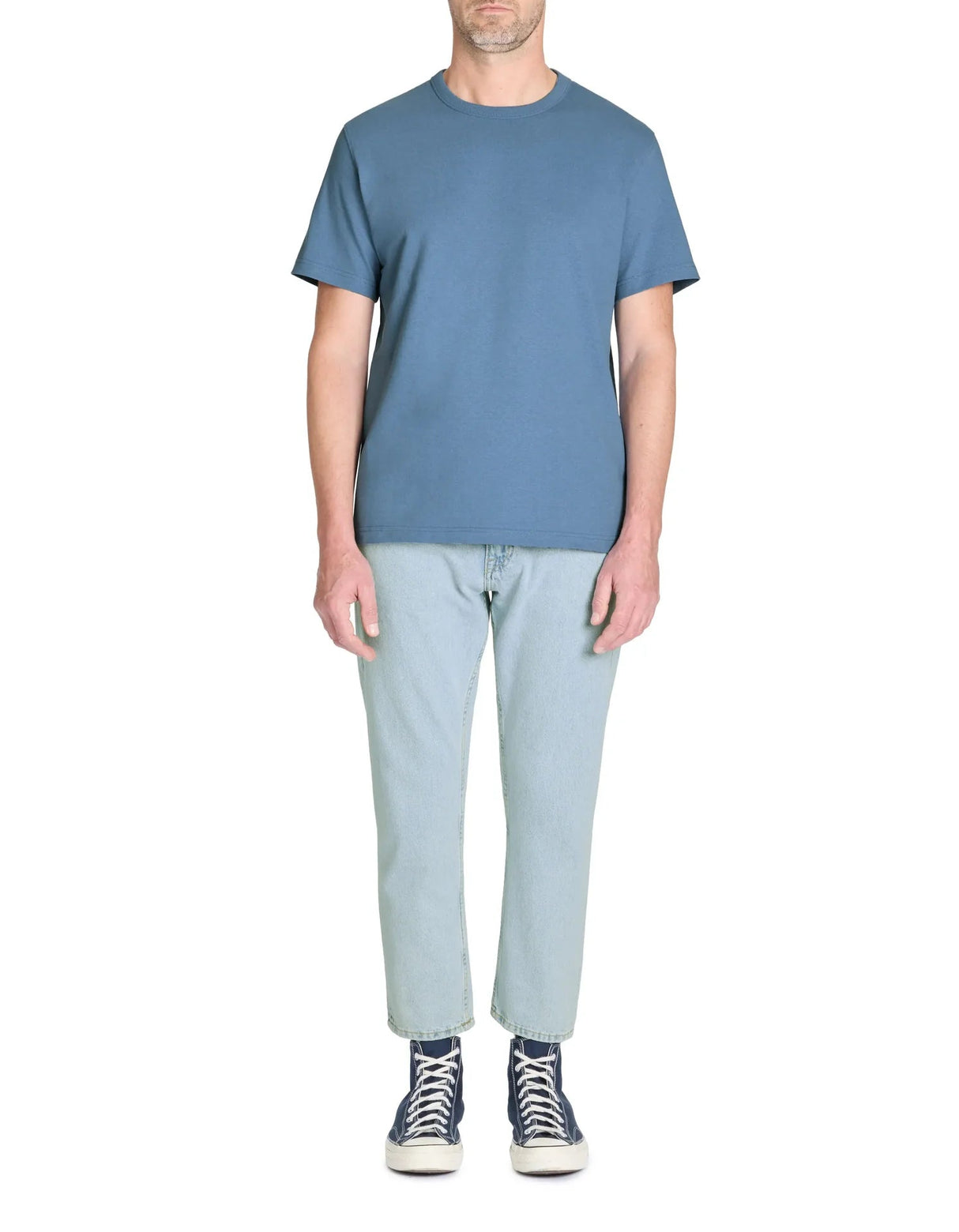 100% Cotton Boxy Crew Neck T-Shirt - Blue - Runner