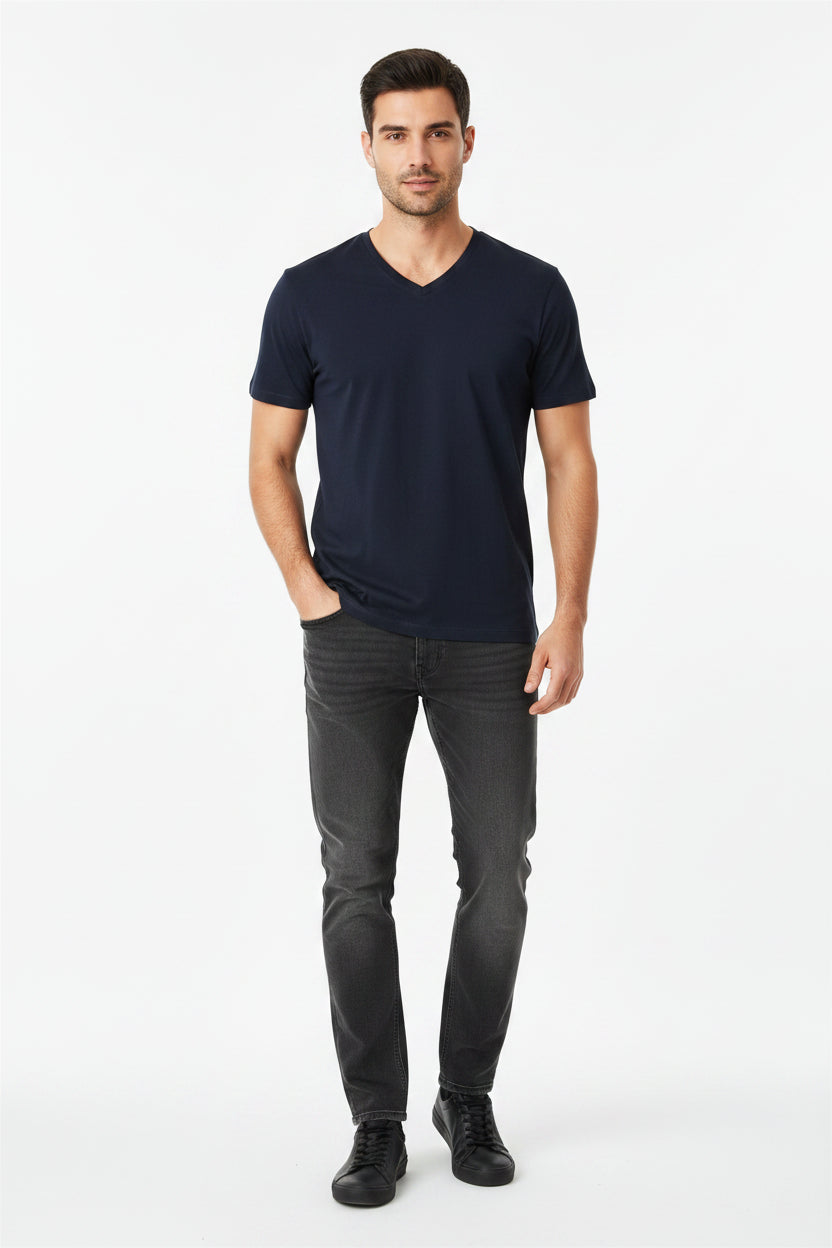 CELIO Slim V-Neck T-Shirt In Stretch Cotton