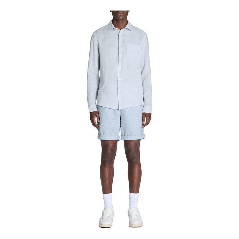 Linen And Cotton Bermuda Shorts - Light Blue