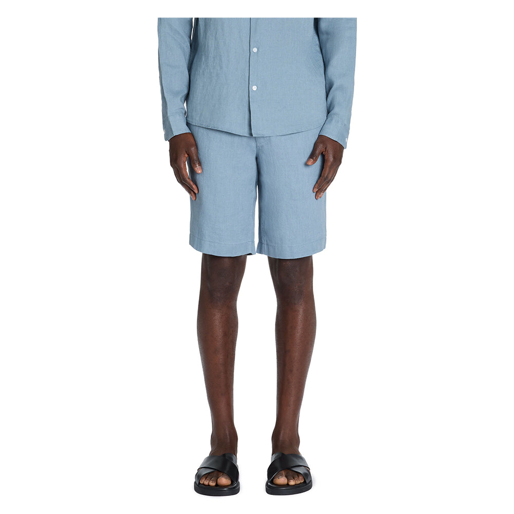 100% Linen Bermuda Shorts - Blue