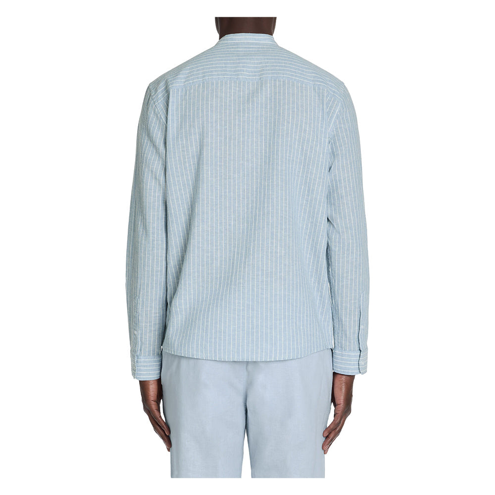 Regular Striped Linen And Cotton Shirt - Blue