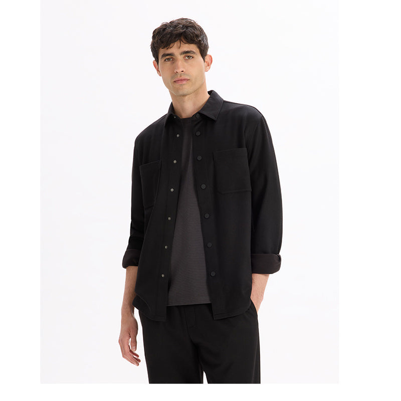 Textured 2-Pocket Overshirt - Black