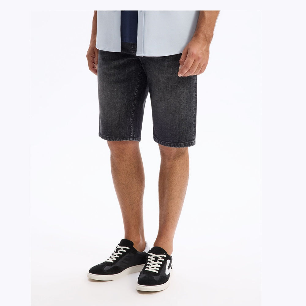 Stretch Cotton Denim Bermuda Shorts - Black