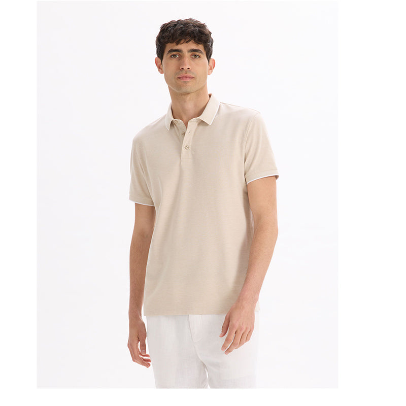 Regular Cotton Blend Polo Shirt - Beige