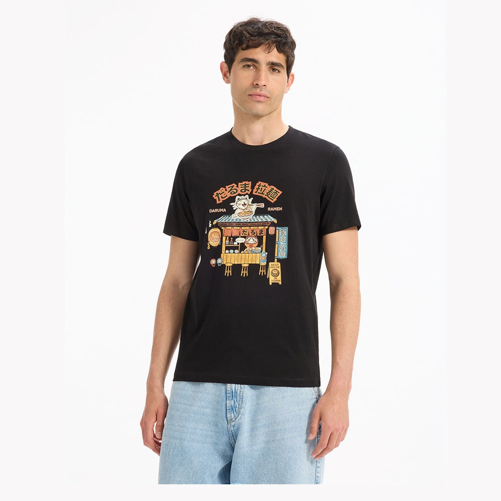 100% Cotton Crew Neck Straight T-Shirt - Black