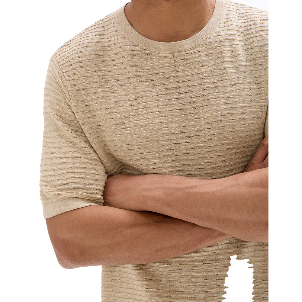 Boxy Round Neck Openwork Knit T-Shirt