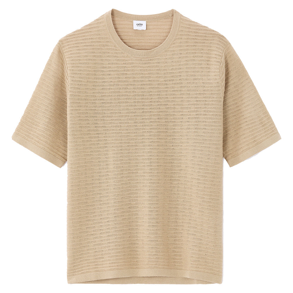 Boxy Round Neck Openwork Knit T-Shirt
