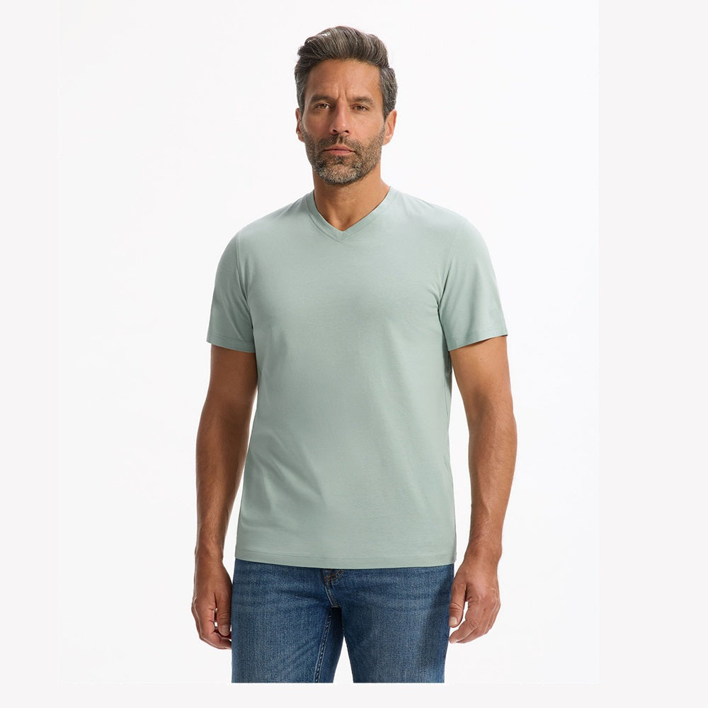 T-Shirt Straight Col V 100% Coton - Light Green