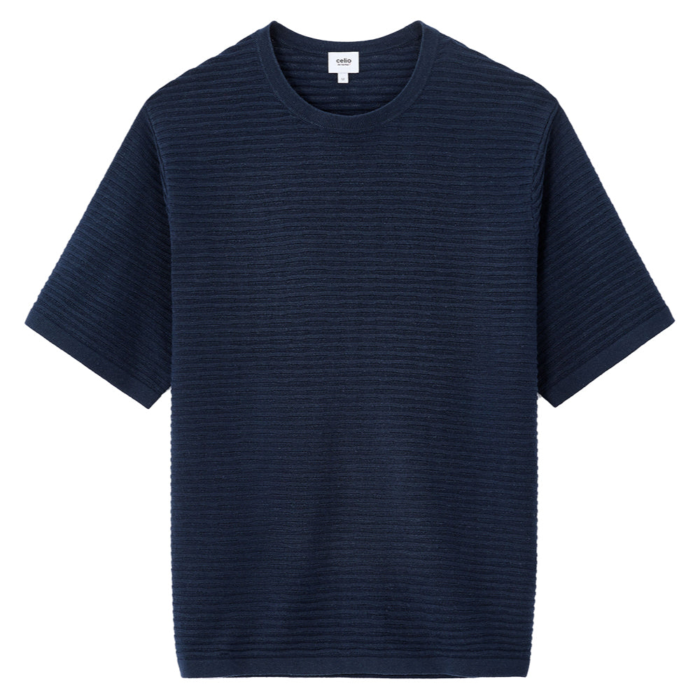 Boxy Crew Neck Openwork Knit T-Shirt
