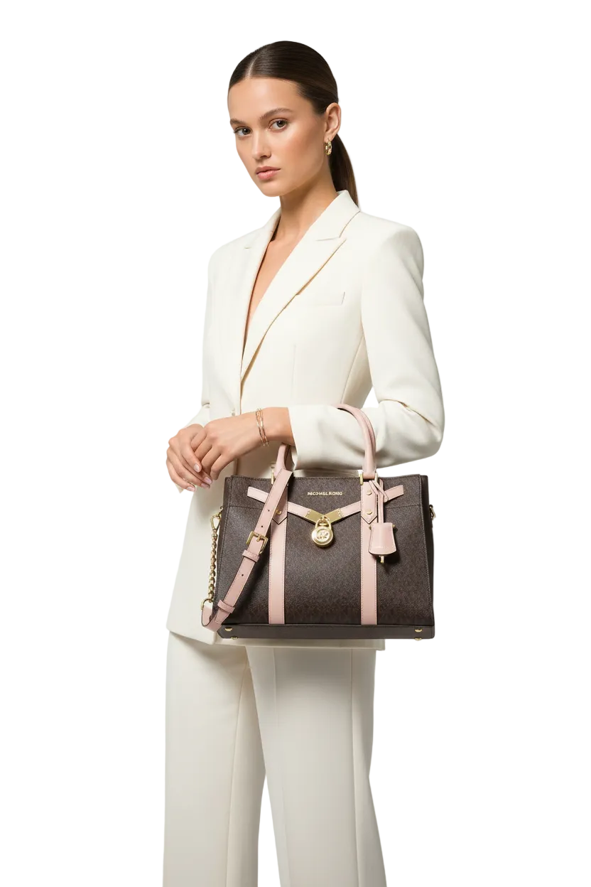 MICHAEL KORS Nouveau Hamilton Large Logo and Leather Satchel Bag MK78