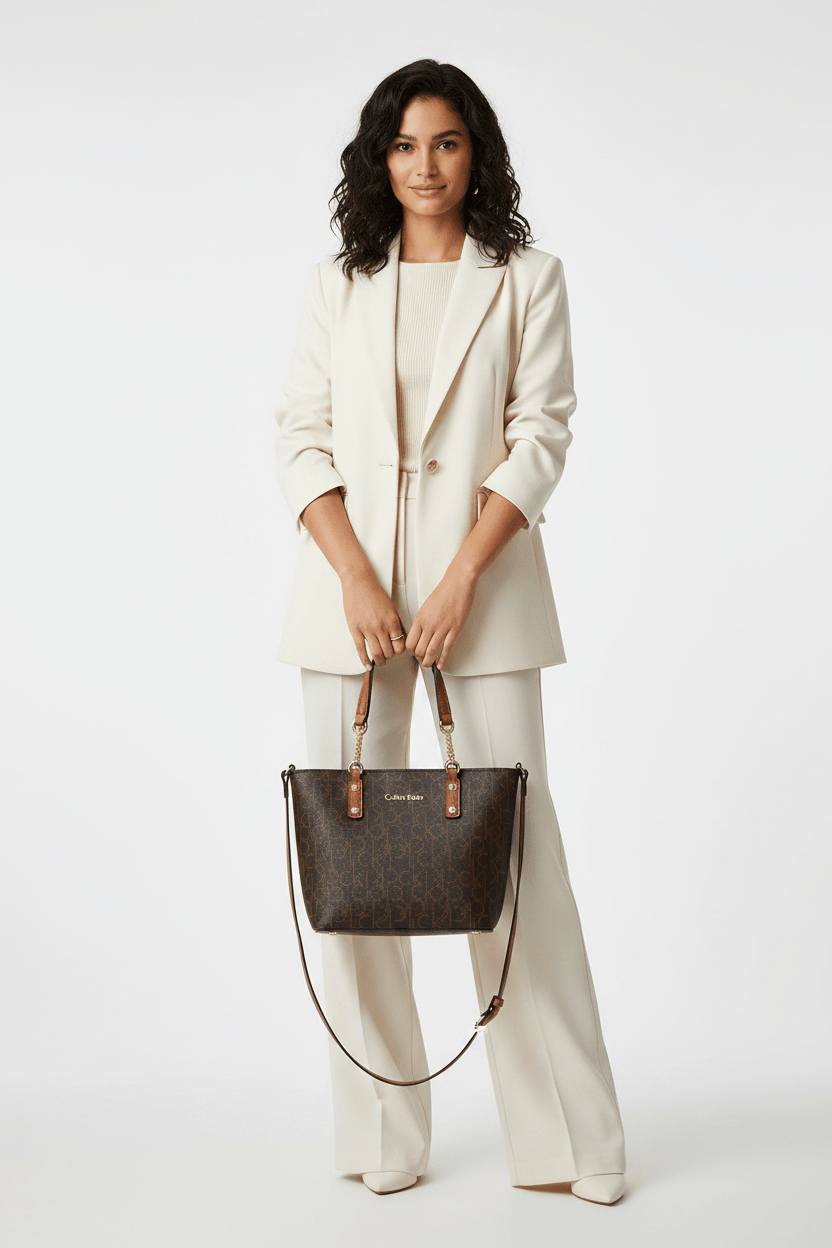Calvin Klein Monogram Tote Bag Small Handbag Women CB107 - Runner