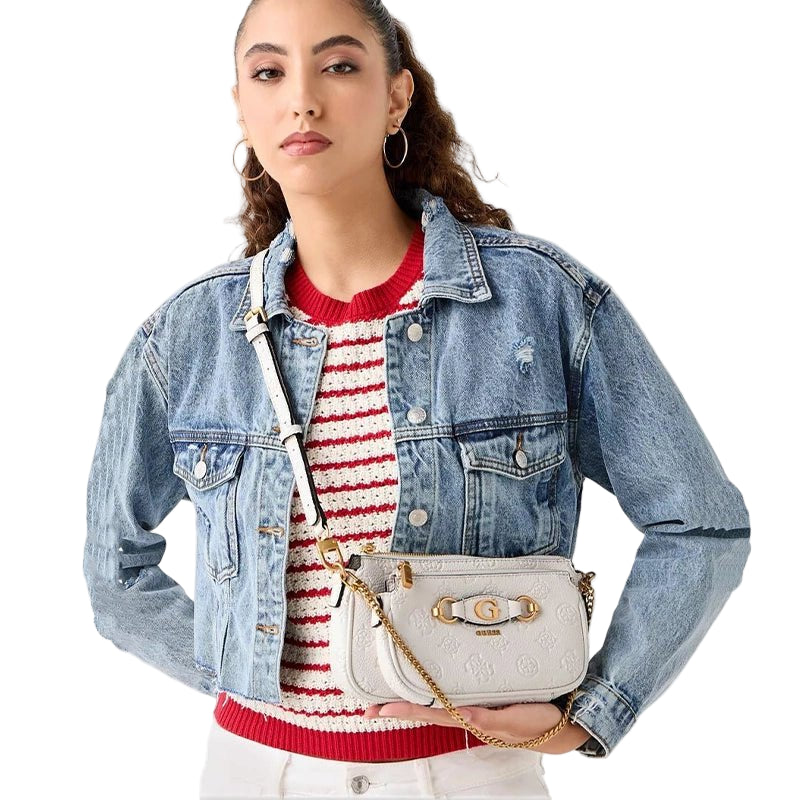 GUESS Izzy Double Pouch Crossbody BAG - WHITE - GB209 - Runner