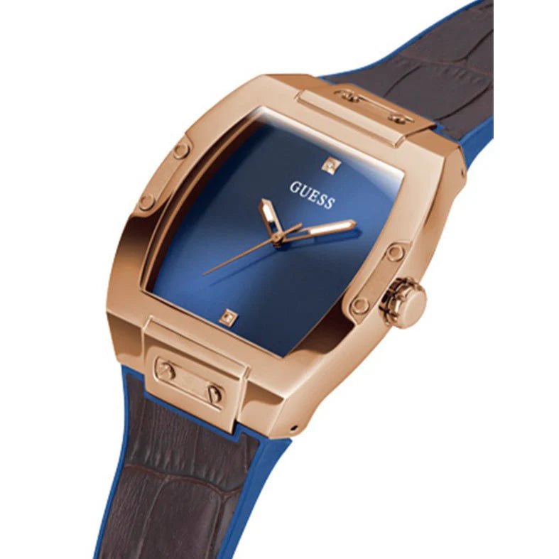 Guess Phoenix Men's Watch with Blue Dial and Brown Leather Strap - GW0386G2 GGM7 - Runner