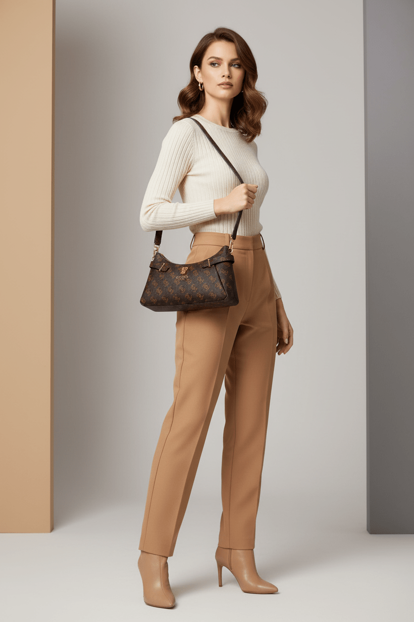 Guess Signature Brown Monogram Shoulder Bag GB556 - Runner