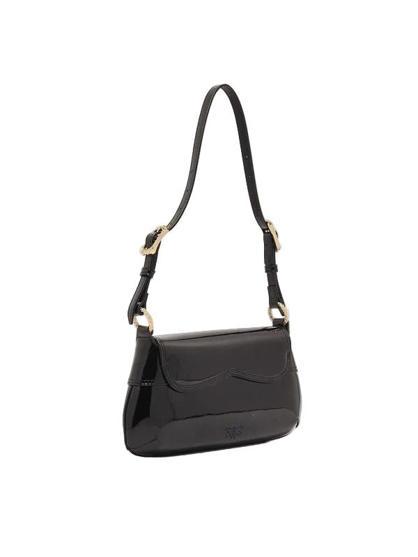 PINKO Classic patent leather and rhinestones Shoulder Black PB72 - Runner