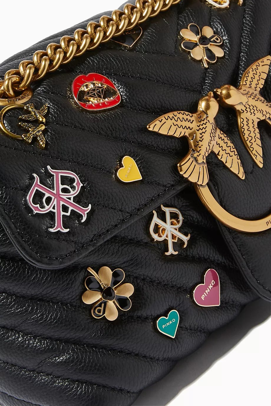 PINKO Mini Love Brooches Quilted Bag in Leather PB10 - Runner