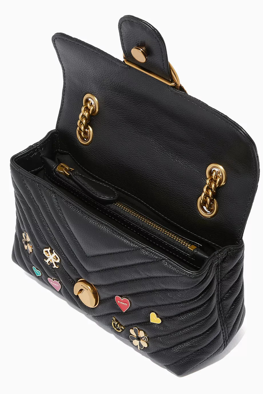 PINKO Mini Love Brooches Quilted Bag in Leather PB10 - Runner