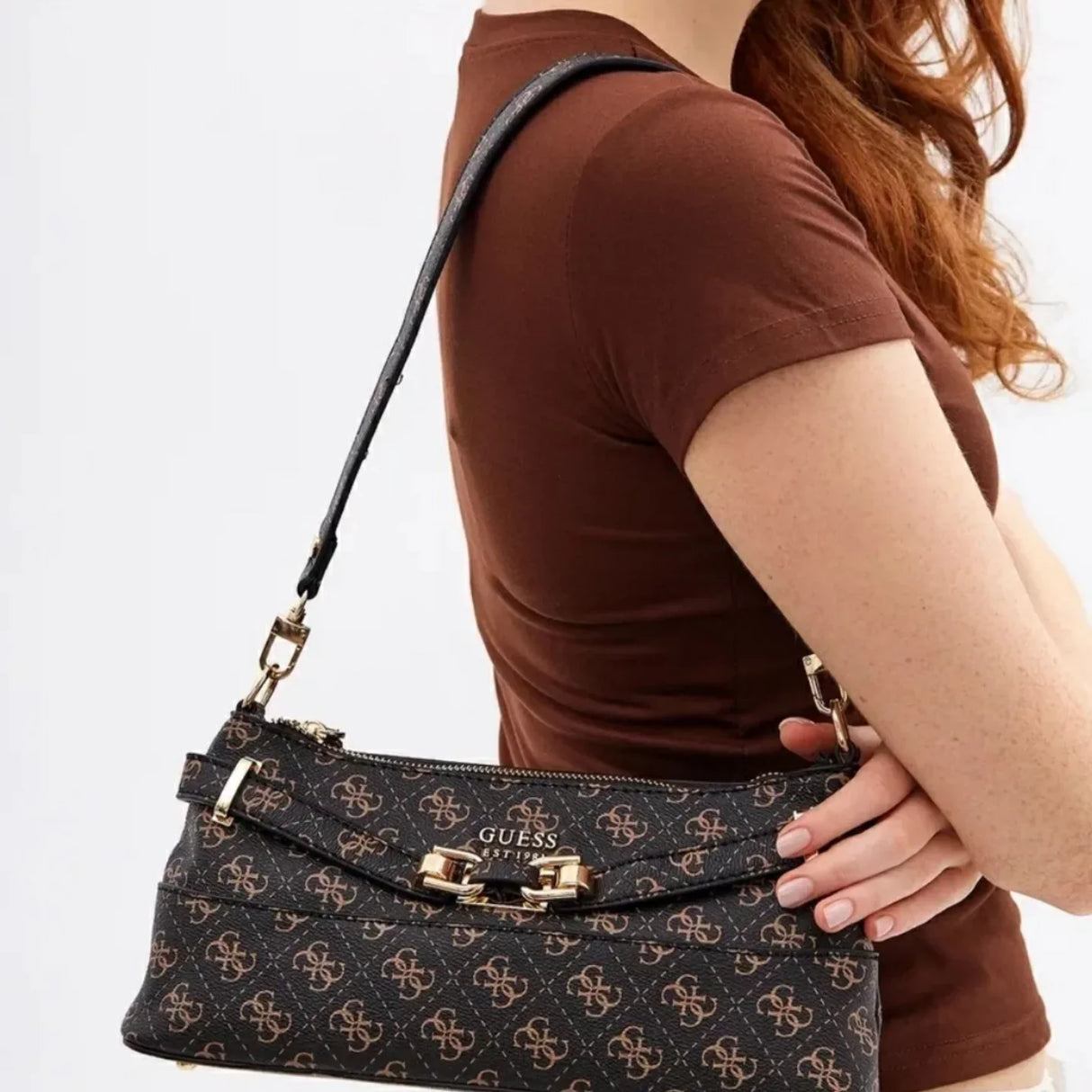 Guess Signature Brown Monogram Shoulder Bag GB556