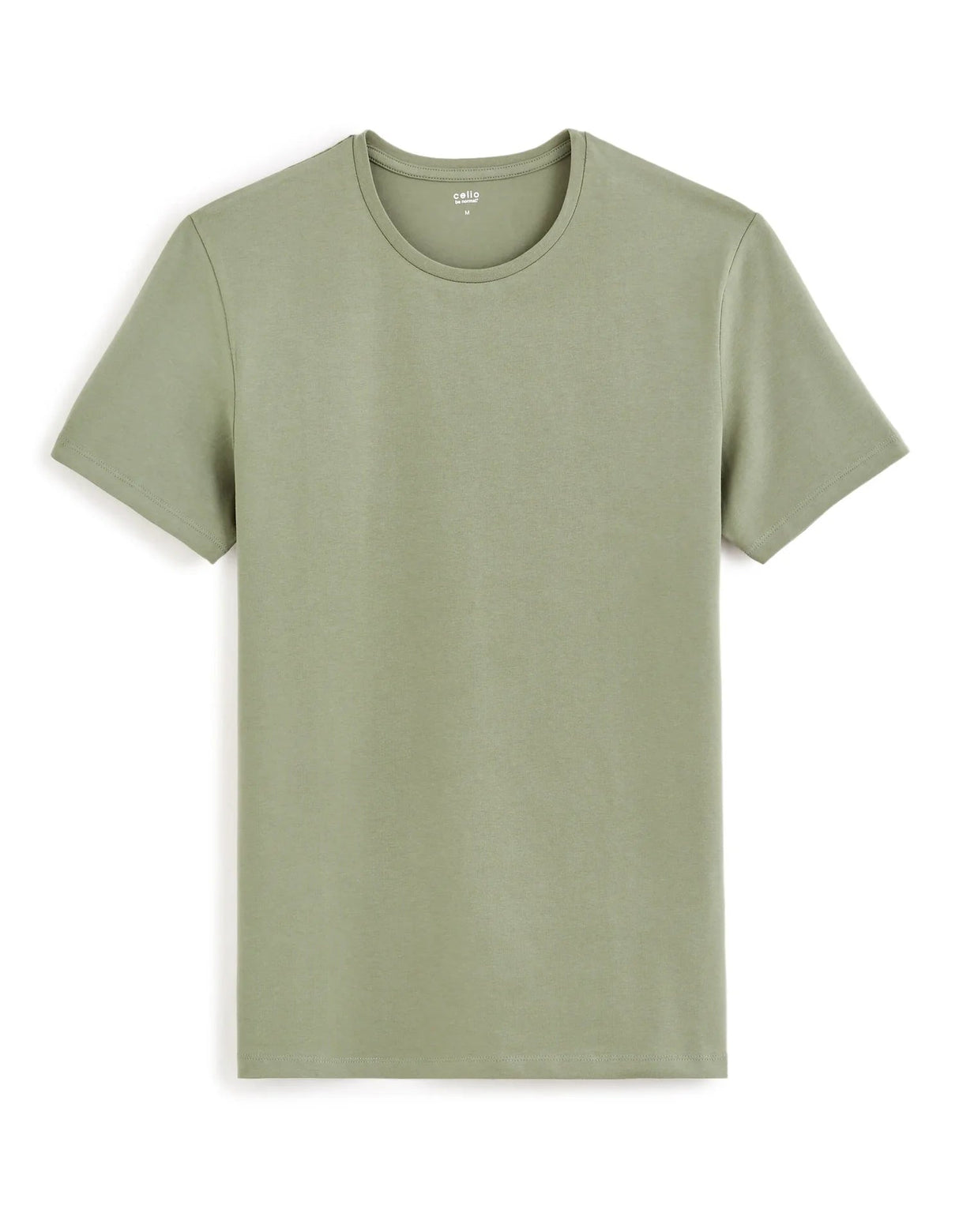 Round - Neck Stretch Cotton T-Shirt - Khaki - Runner