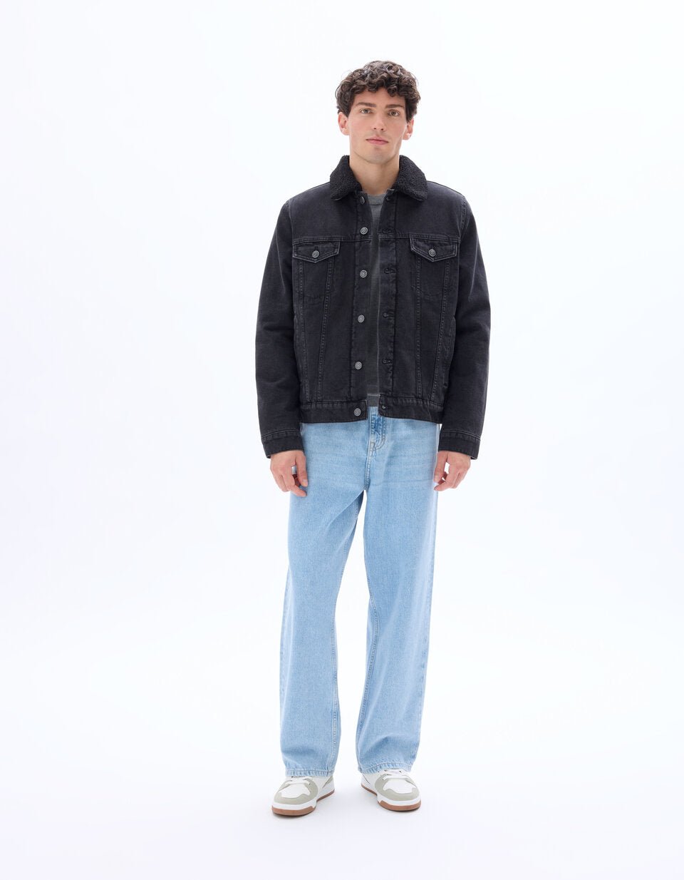 Sherpa - lined denim jacket - black - Runner