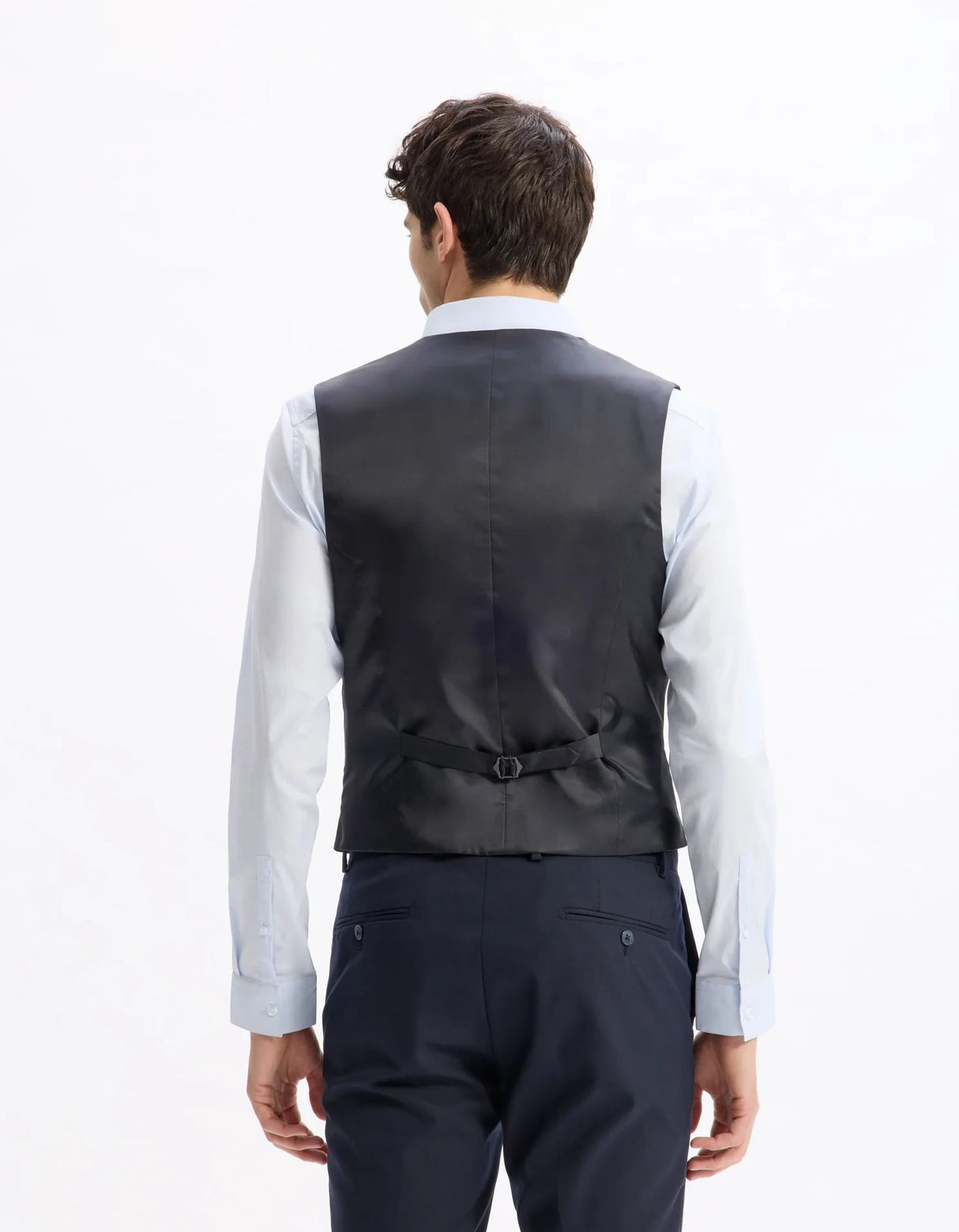 Slim Stretch Suit Vest - Navy - Runner