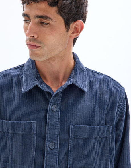 100% Cotton Corduroy Overshirt - Navy - Runner