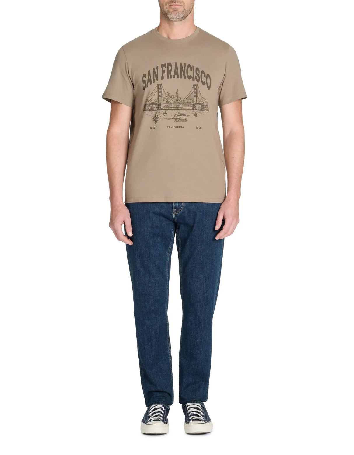 100% Cotton Crew Neck Straight T-Shirt - Taupe - Runner
