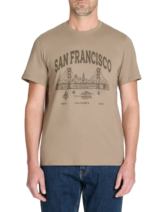 100% Cotton Crew Neck Straight T-Shirt - Taupe - Runner