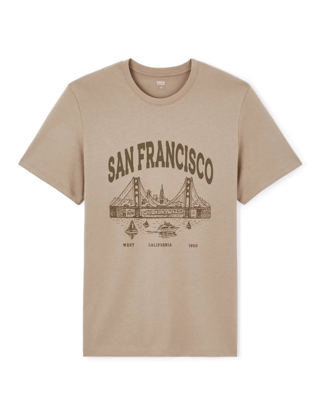 100% Cotton Crew Neck Straight T-Shirt - Taupe - Runner