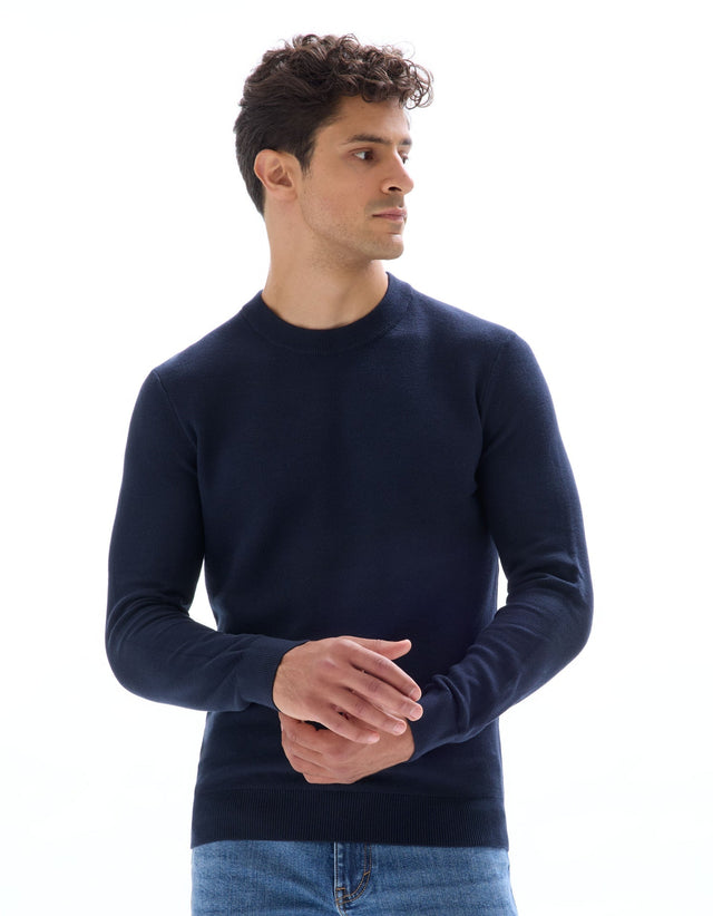100% cotton crew neck sweater - navy - Runner