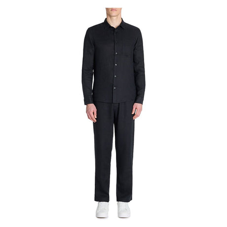 100% Linen Straight Pants - Black - Runner