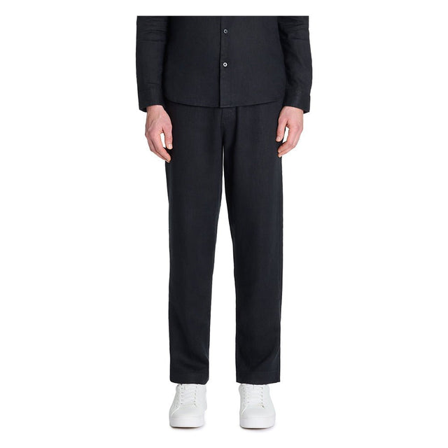 100% Linen Straight Pants - Black - Runner