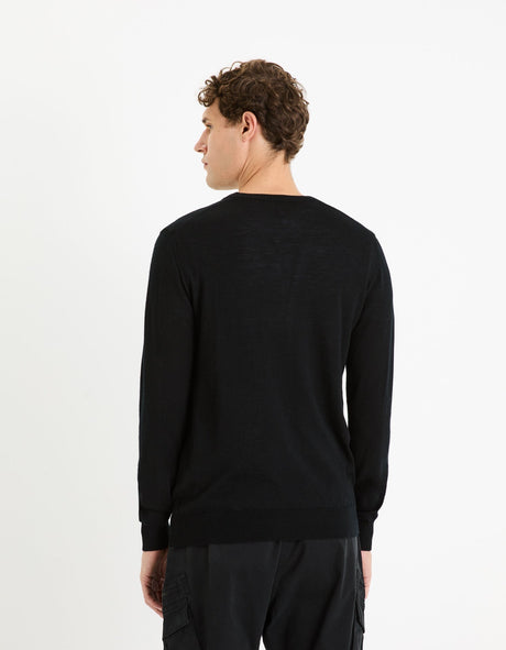 100% Merino Wool Crew Neck Sweater - Black - Runner
