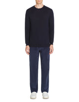  100% Merino Wool Crew Neck Sweater - Navy - Runner