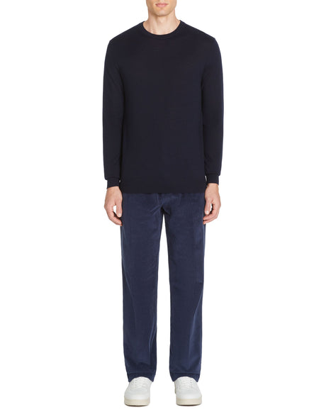  100% Merino Wool Crew Neck Sweater - Navy - Runner