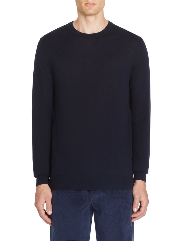  100% Merino Wool Crew Neck Sweater - Navy - Runner