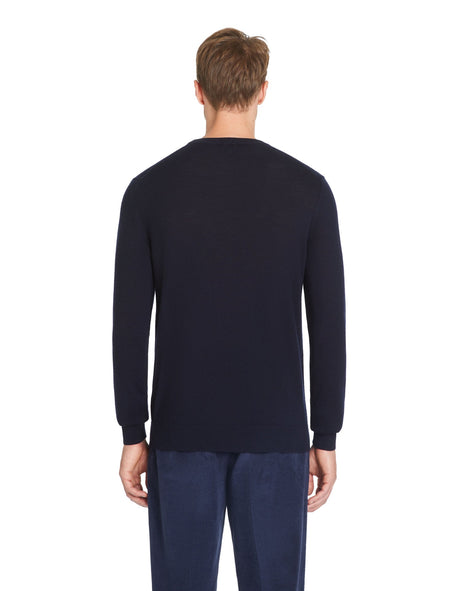  100% Merino Wool Crew Neck Sweater - Navy - Runner