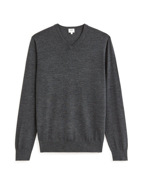 100% Merino Wool V - Neck Sweater - Anthracite - Runner