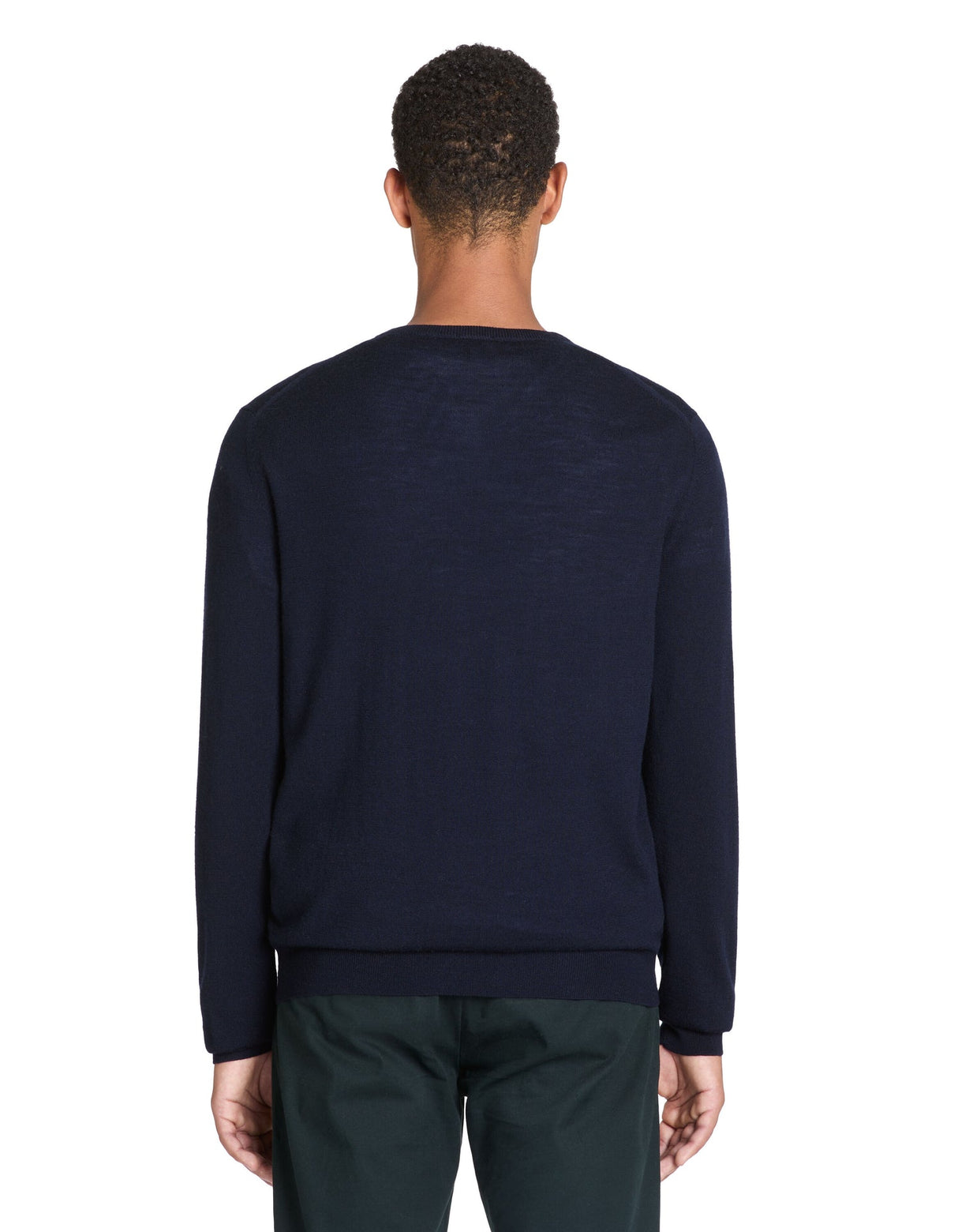 100% Merino Wool V - Neck Sweater - Navy - Runner