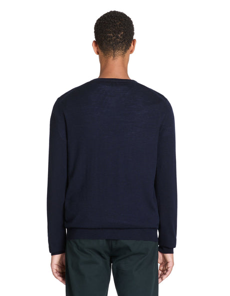 100% Merino Wool V - Neck Sweater - Navy - Runner