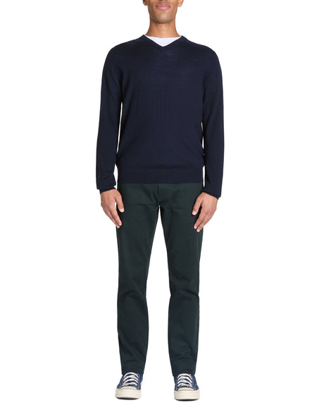 100% Merino Wool V - Neck Sweater - Navy - Runner