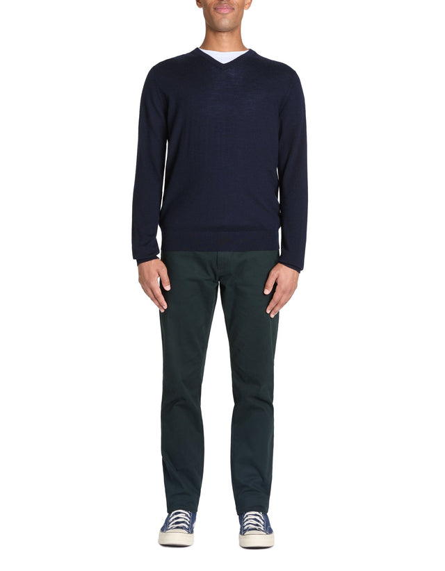 100% Merino Wool V - Neck Sweater - Navy - Runner