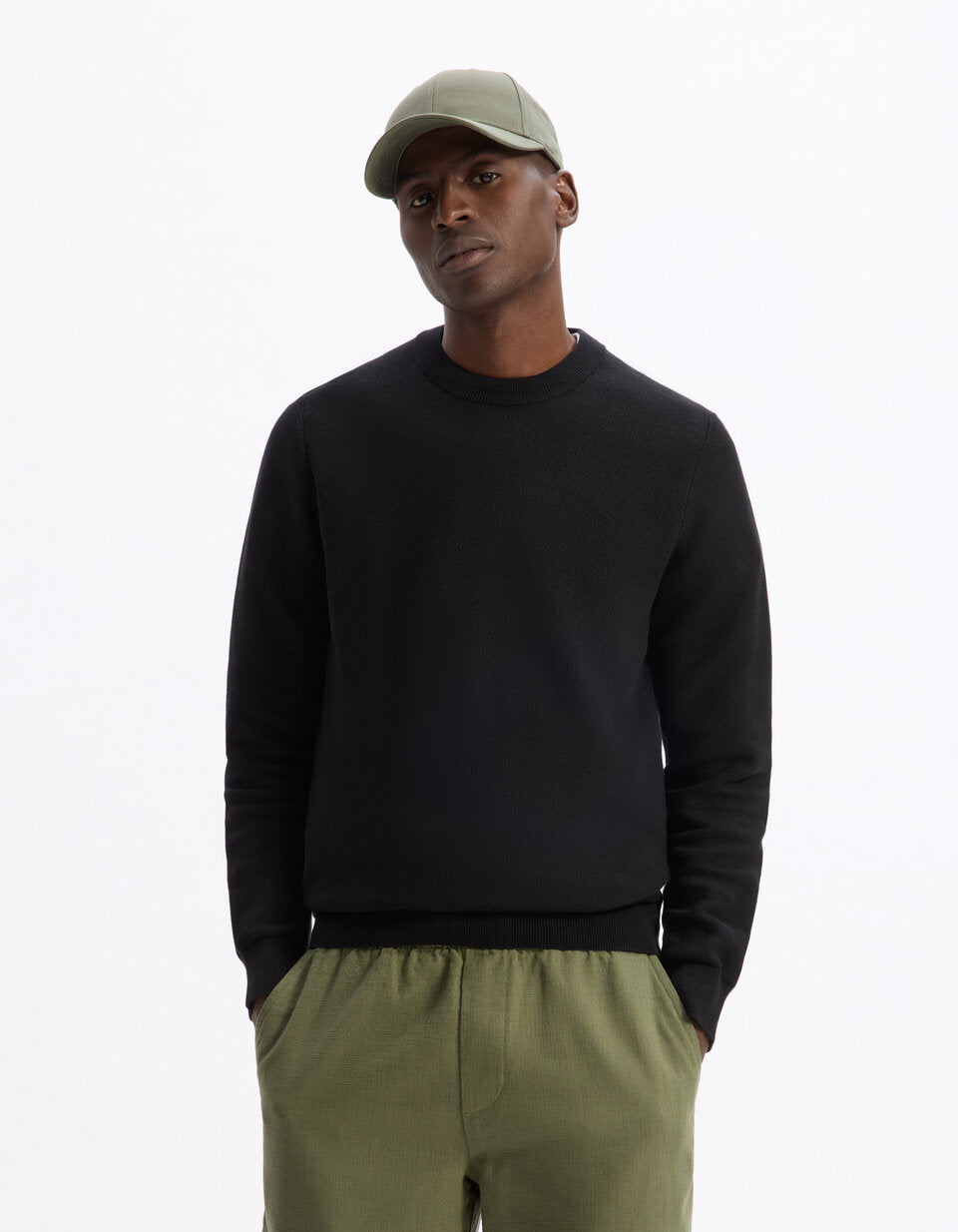 100% cotton crew neck sweater - black