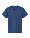 Straight Cut Henley Mixed T-Shirt