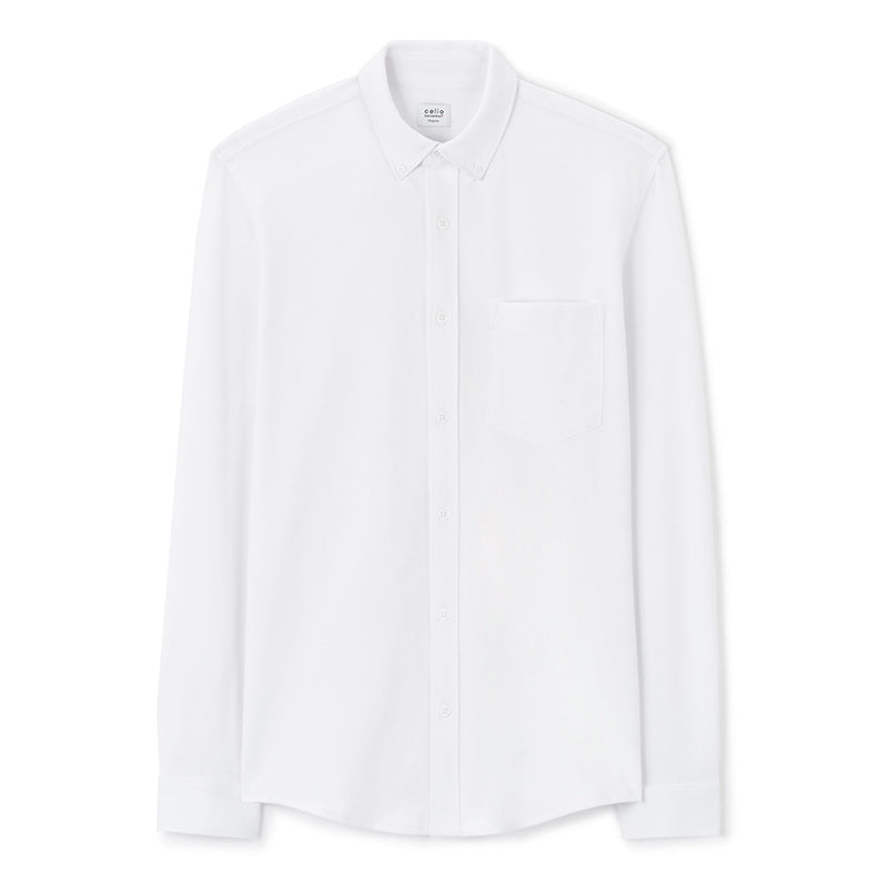 Regular Stretch Cotton Pique Shirt - White