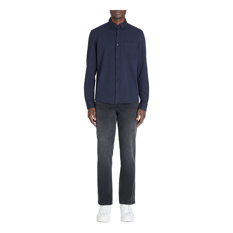 Regular Stretch Cotton Pique Shirt - Navy