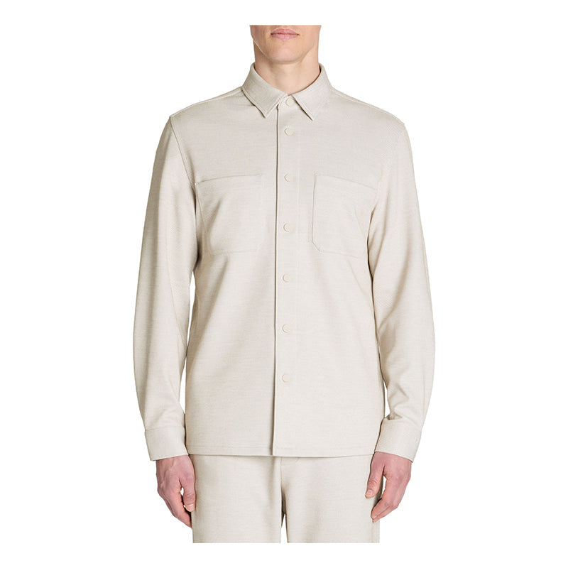 Textured 2-Pocket Overshirt - Beige