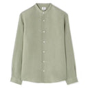 Regular-Fit 100% Linen Mandarin Collar Shirt - Sage Green