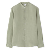 Regular-Fit 100% Linen Mandarin Collar Shirt - Sage Green