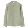 Regular-Fit 100% Linen Mandarin Collar Shirt - Sage Green